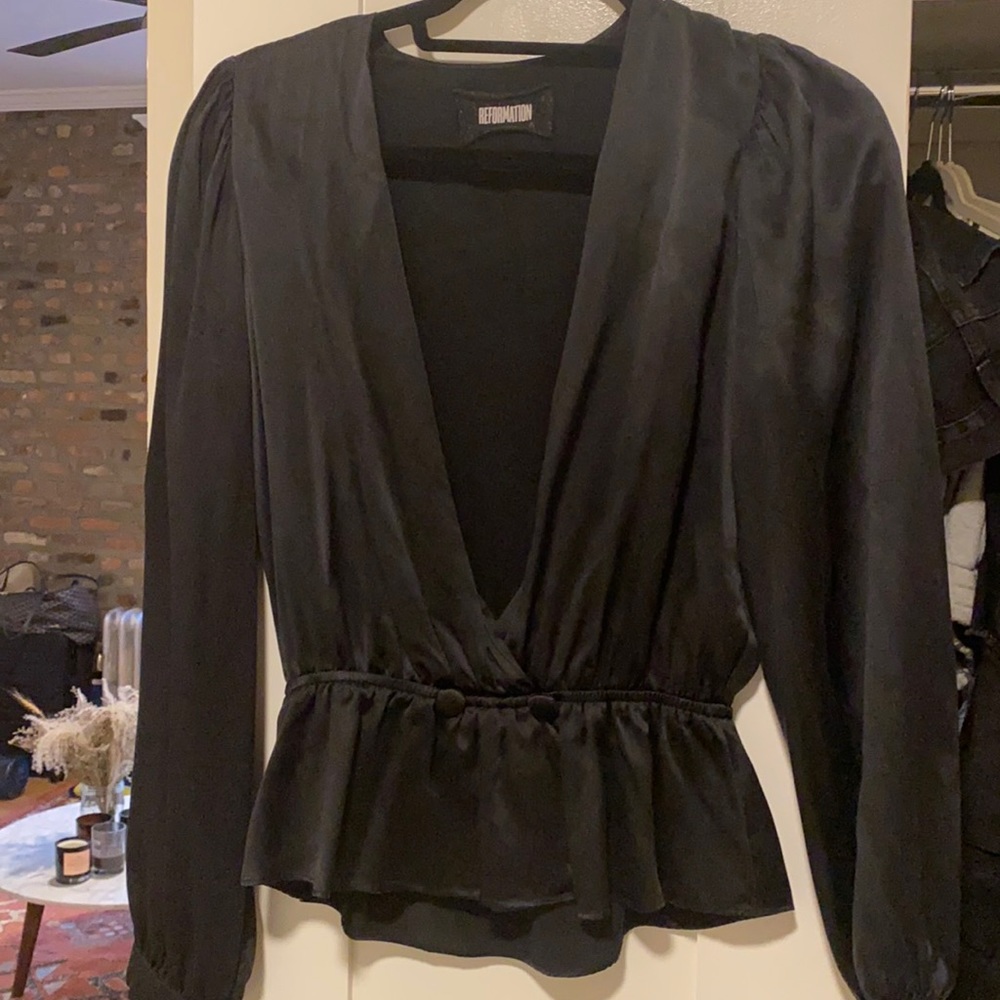 reformation low cut silk top